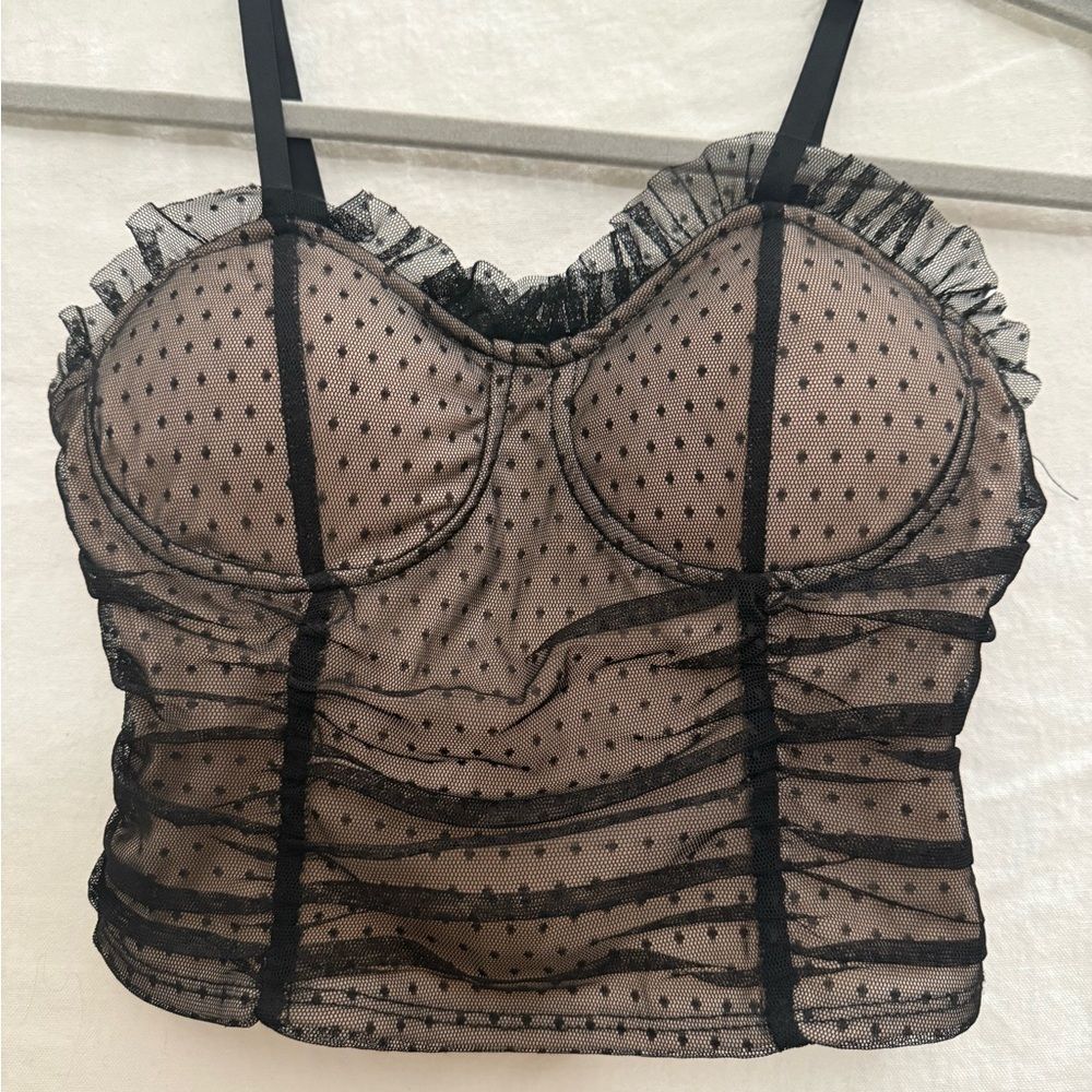 Rabbit Rose Y2K Corset Top Sheer Polka Dot Bustier Lingerie Style S whimsygoth
